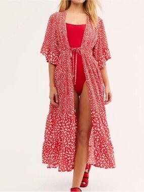 Rahi Social Butterfly Printed Maxi Cover-Up Kimono with Tie Front